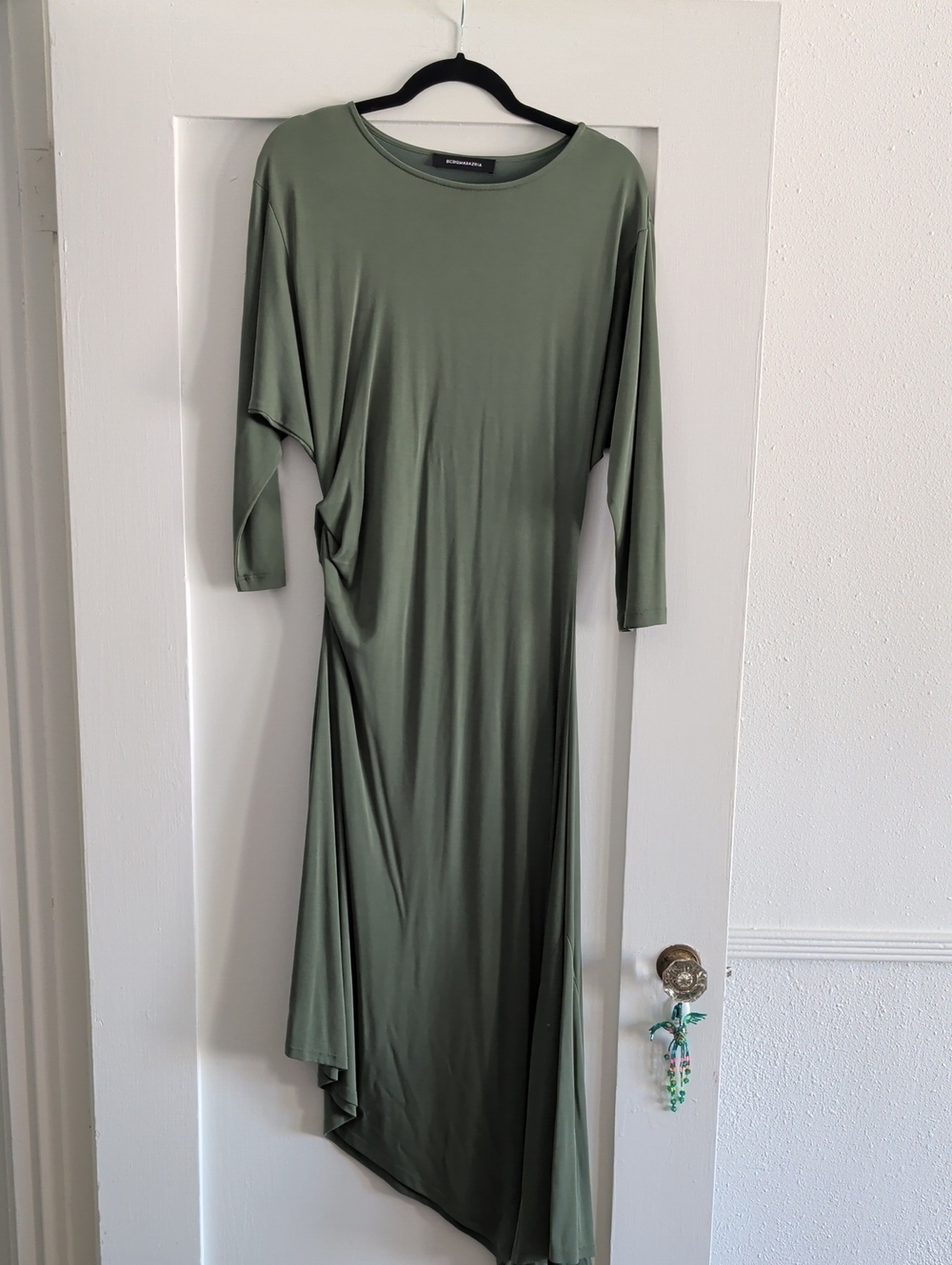BCBGMaxazria Olive Green Asymmetric Midi Dress (Sample)